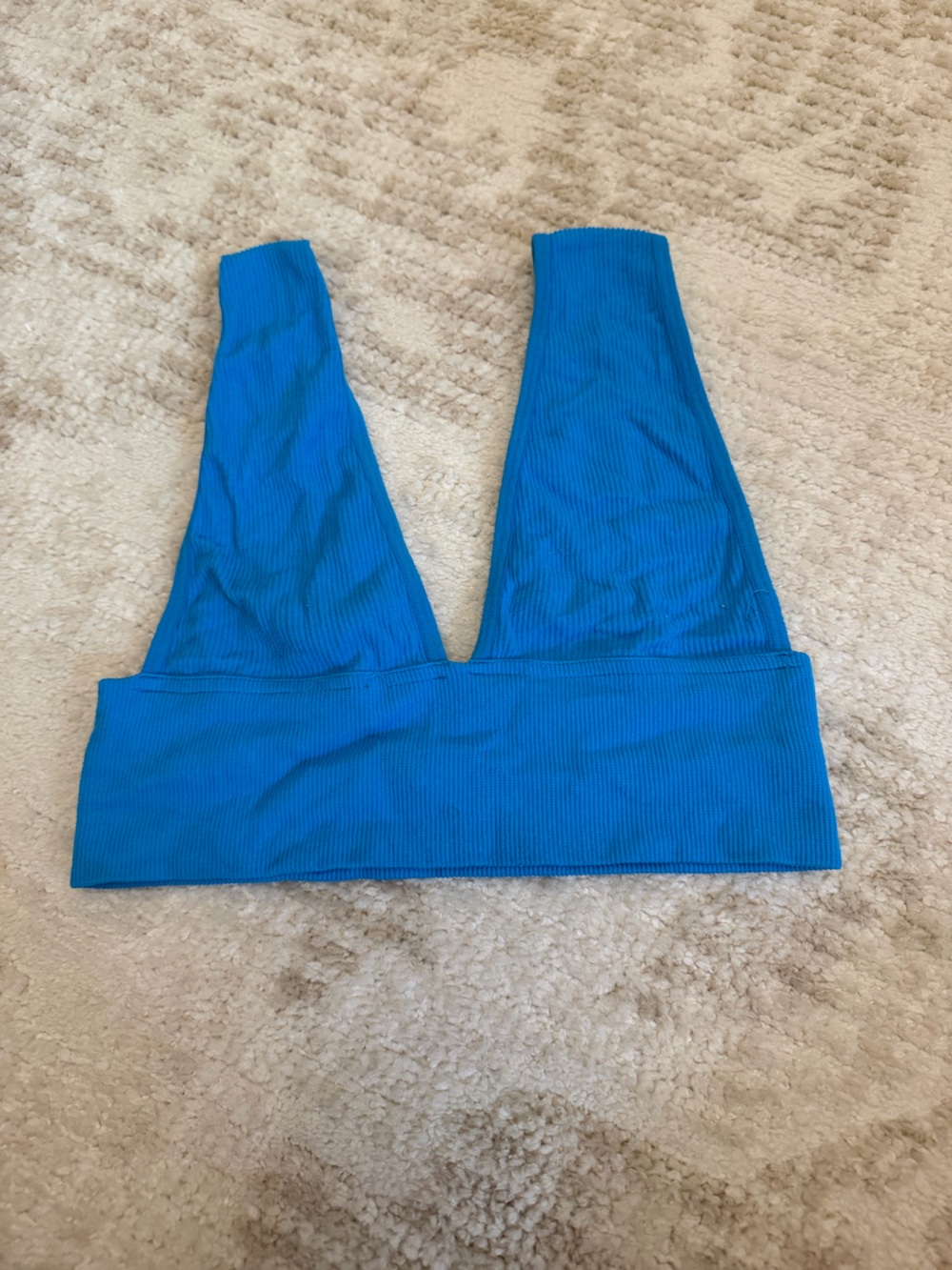 Free People Vibrant Blue Ribbed V-Neck Bralette